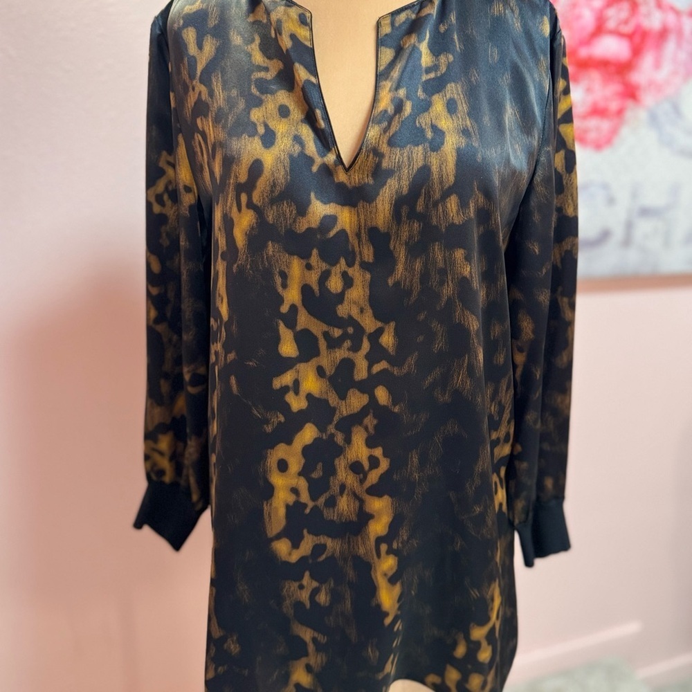 Lafayette 148 Silk Leopard Black and Gold Women's Tunic M